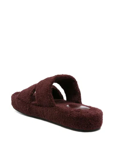 Celine Women Triomphe Fur Shearling Slides In Black