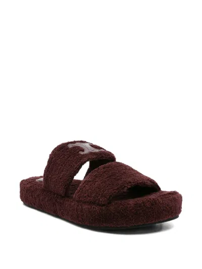 Celine Women Triomphe Fur Shearling Slides In Black