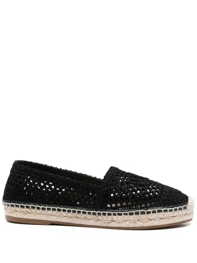 Chloé Woven Round Toe Espadrilles With Flat Rubber Sole In Black