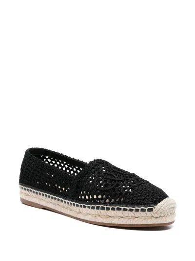 Chloé Woven Round Toe Espadrilles With Flat Rubber Sole In Black