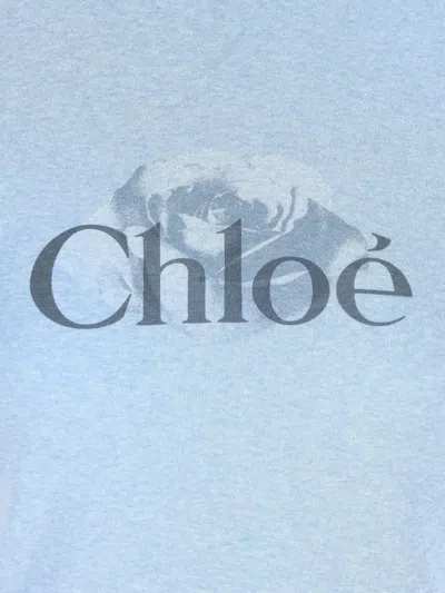 Chloé Chloè Logo Cotton T Shirt In Blue