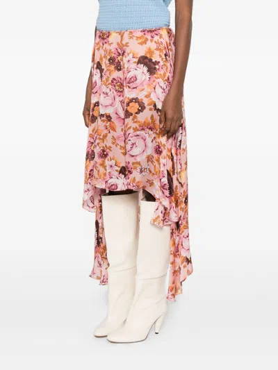 Chloé Asymmetric Floral Print Flowing Skirt In Multi