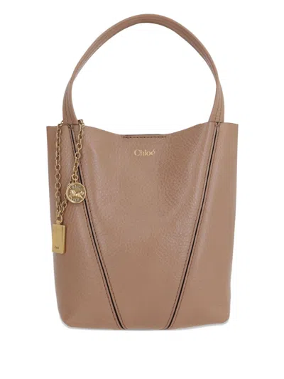 Chloé Chloè Spin Small Leather Tote Bag In Neutral