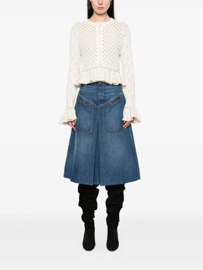 Chloé Latte-colored Crochet Cardigan In Cotton Blend In Metallic