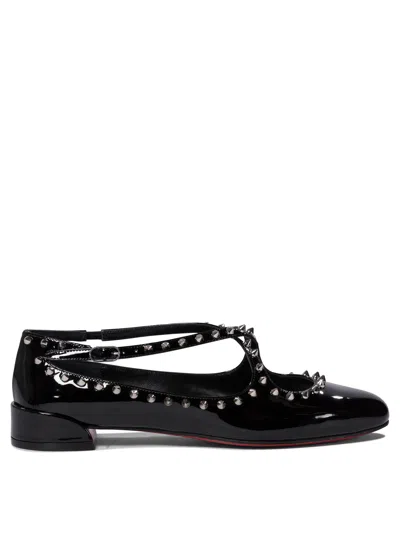 Christian Louboutin Black Patent Leather Pilouta Jane Spikes Flat Ballerinas In Black