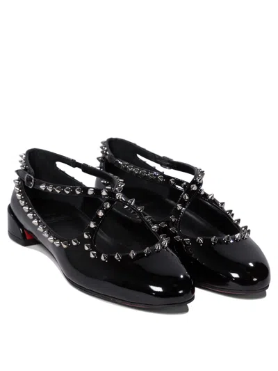 Christian Louboutin Black Patent Leather Pilouta Jane Spikes Flat Ballerinas In Black