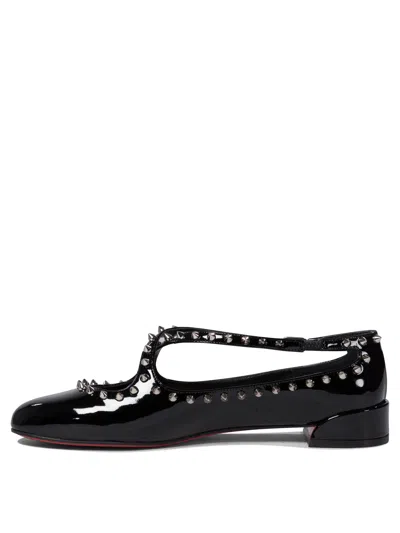 Christian Louboutin Black Patent Leather Pilouta Jane Spikes Flat Ballerinas In Black