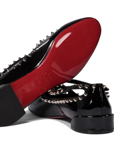 Christian Louboutin Black Patent Leather Pilouta Jane Spikes Flat Ballerinas In Black