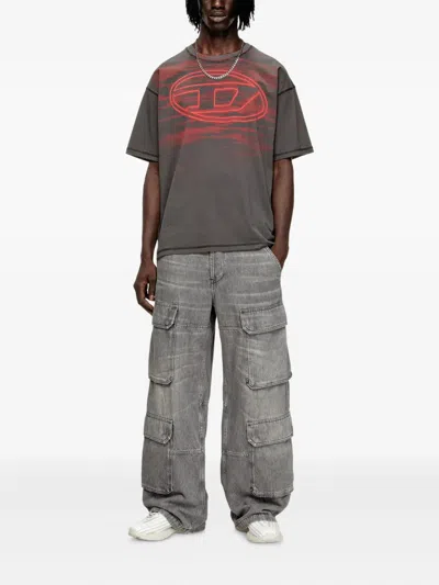 Diesel Cotton T-shirt With Oval D Print In Gray