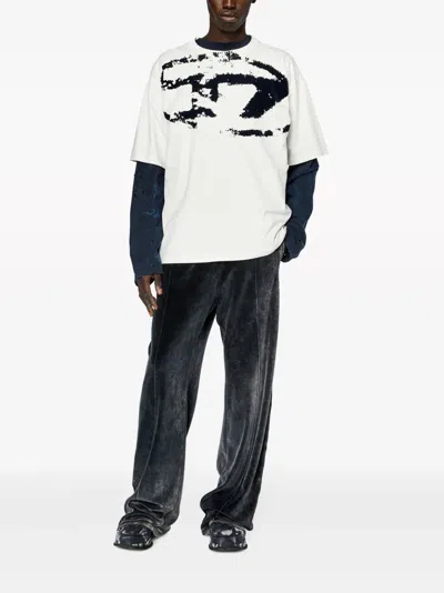 Diesel T-shirt With Distressed Flocked Logo In White