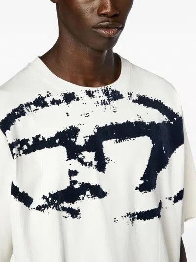 Diesel T-shirt With Distressed Flocked Logo In White