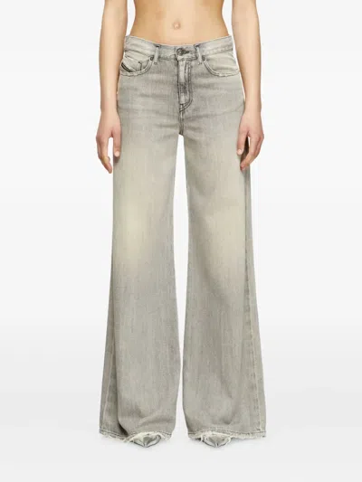 Diesel Wide Leg Frayed Hem Trousers In Gray