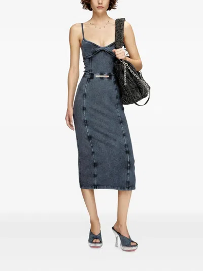 Diesel D-ony Midi Denim Dress In Gray