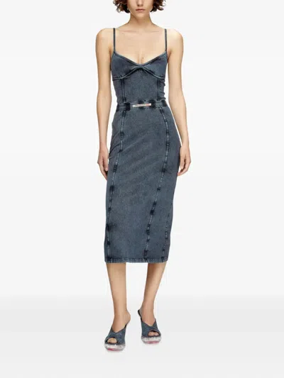 Diesel D-ony Midi Denim Dress In Gray