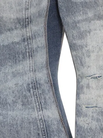 Diesel Shirt In Distressed Honeycomb Denim In Animal Print