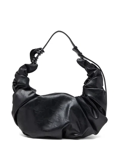 Diesel Grab-d L-large Scrunched Hobo Bag In Shiny Pu In Black