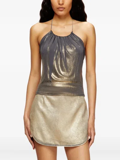 Diesel Jersey Top With Draped Neckline In Gray