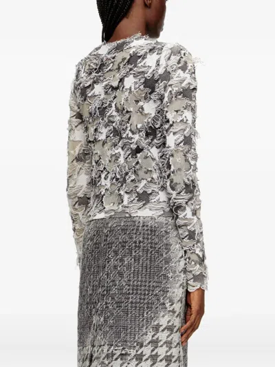 Diesel Cardigan In Devoré Houndstooth Jacquard In Gray