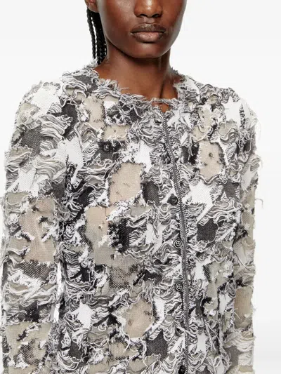 Diesel Cardigan In Devoré Houndstooth Jacquard In Gray