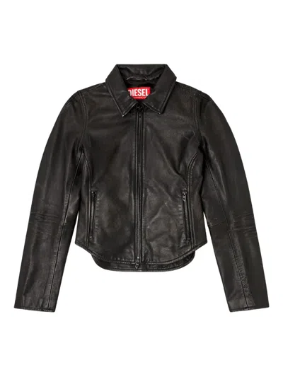 Diesel Distressed Leather Jacket In Black