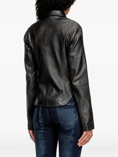 Diesel Distressed Leather Jacket In Black