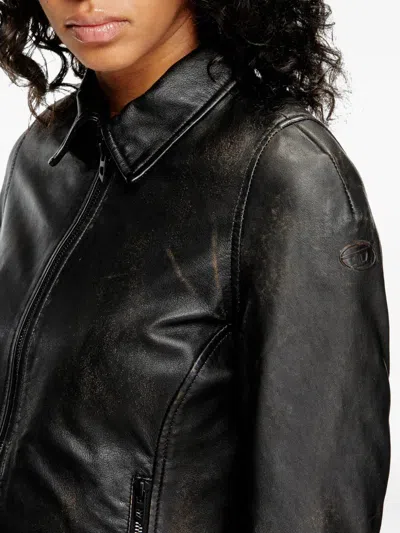 Diesel Distressed Leather Jacket In Black