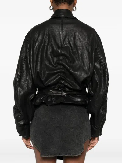 Diesel Belted Jacket In Boiled Leather In Black