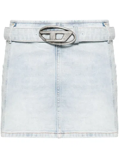 Diesel Denim Mini Skirt With Logo Belt In Blue