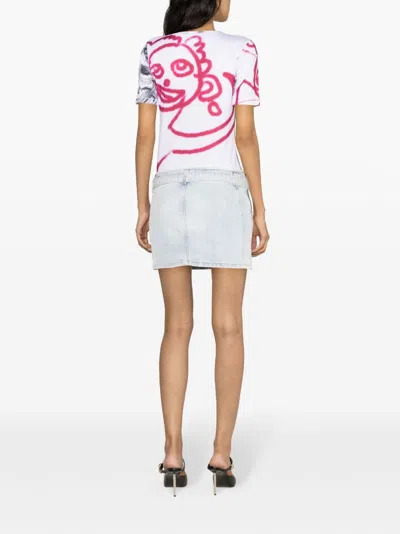 Diesel Denim Mini Skirt With Logo Belt In Blue