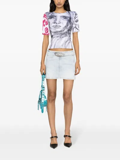 Diesel Denim Mini Skirt With Logo Belt In Blue