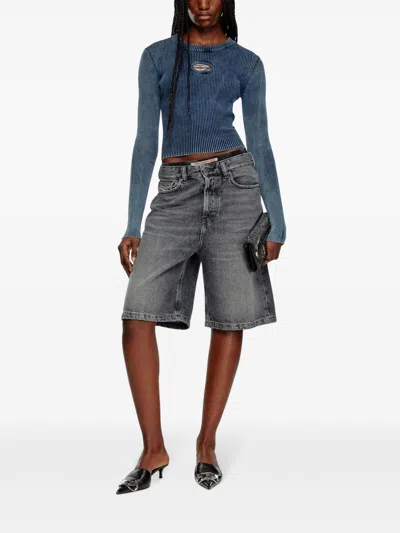 Diesel 'm-anchor-a' Knit Crop Top In Blue