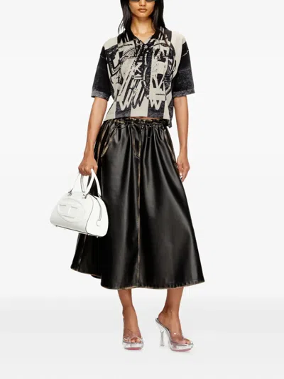 Diesel O-blivion Midi Skirt With Elastic Waist In Black