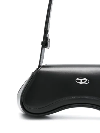 Diesel Play-semi Gloss Leather Clutch In Black