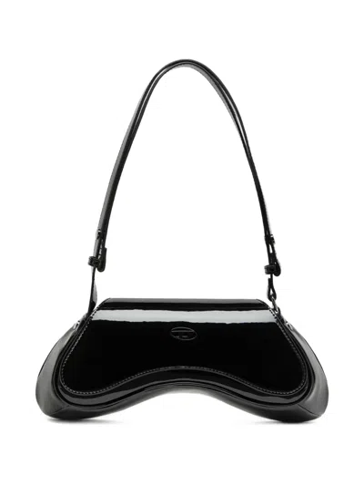 Diesel Curved Black Play Clutch With Glossy Finish And Magnetic Closure In Black