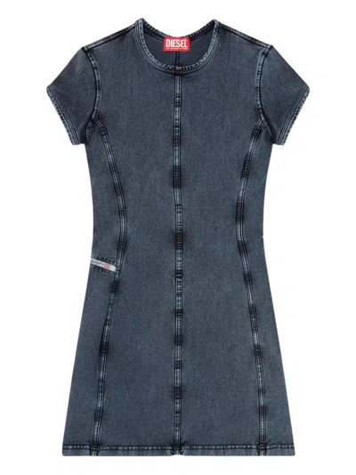 Diesel Mini Dress In Denim-look Jersey In Animal Print