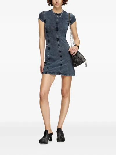 Diesel Mini Dress In Denim-look Jersey In Animal Print