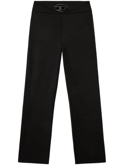 Diesel High-waisted Wide-leg Trousers With Signature Logo Detail In Black