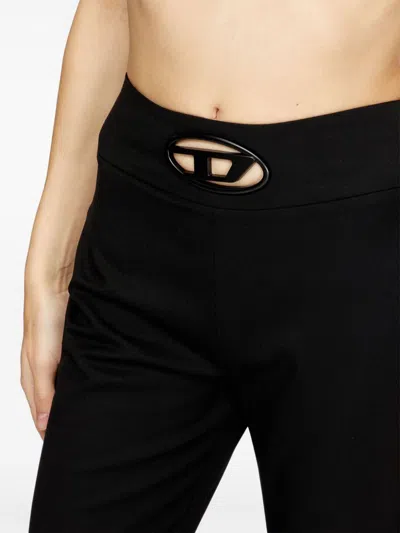 Diesel High-waisted Wide-leg Trousers With Signature Logo Detail In Black