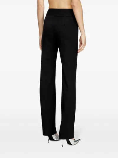 Diesel High-waisted Wide-leg Trousers With Signature Logo Detail In Black