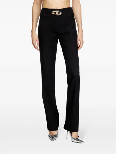 Diesel High-waisted Wide-leg Trousers With Signature Logo Detail In Black