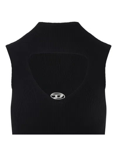 Diesel Mini Wool Dress With Inlay In Black