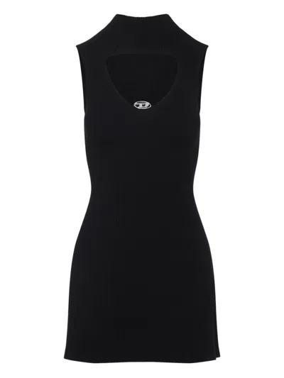 Diesel Mini Wool Dress With Inlay In Black