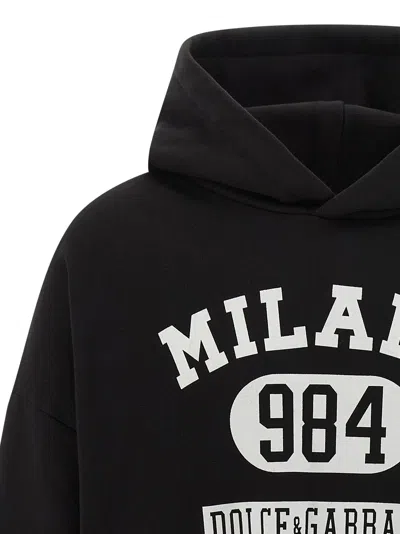 Dolce & Gabbana Hooded Sweatshirt In Jersey With Print In Black