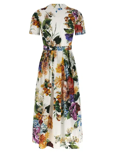 Dolce & Gabbana Midi Poplin Dress With Flower Bouquet Print Dolce E Gabbana In Multi