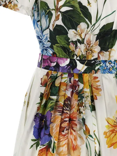 Dolce & Gabbana Midi Poplin Dress With Flower Bouquet Print Dolce E Gabbana In Multi