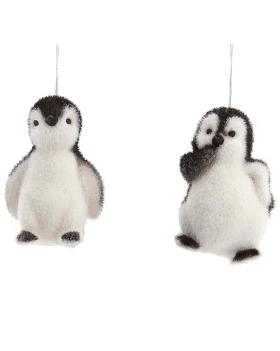 Kurt Adler Set Of 2 Flocked Penguin Ornaments In White