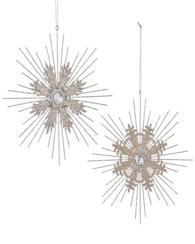 Kurt Adler Set Of 2 Glittered Snowflake Ornaments In Metallic