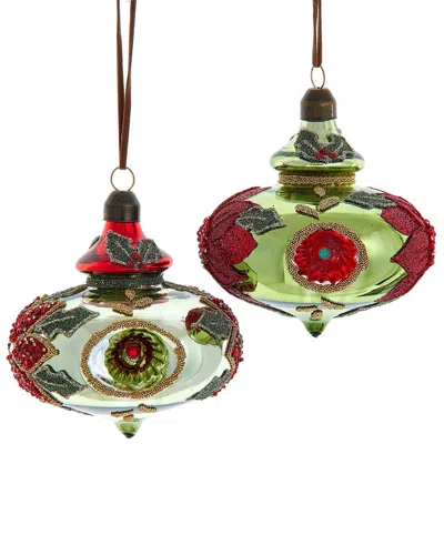 Kurt Adler 3.5red/grn Gls Reflector Finial 2a In Multi