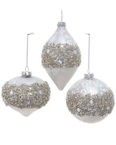 Kurt Adler Set Of 3 Glass Taupe Ball In Gray