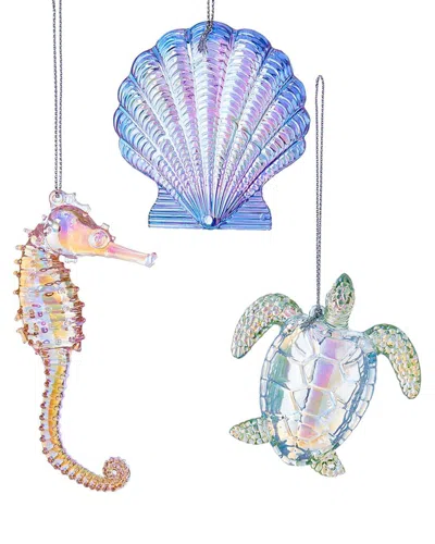 Kurt Adler Set Of 3 Assorted Sea Ornaments In Multi